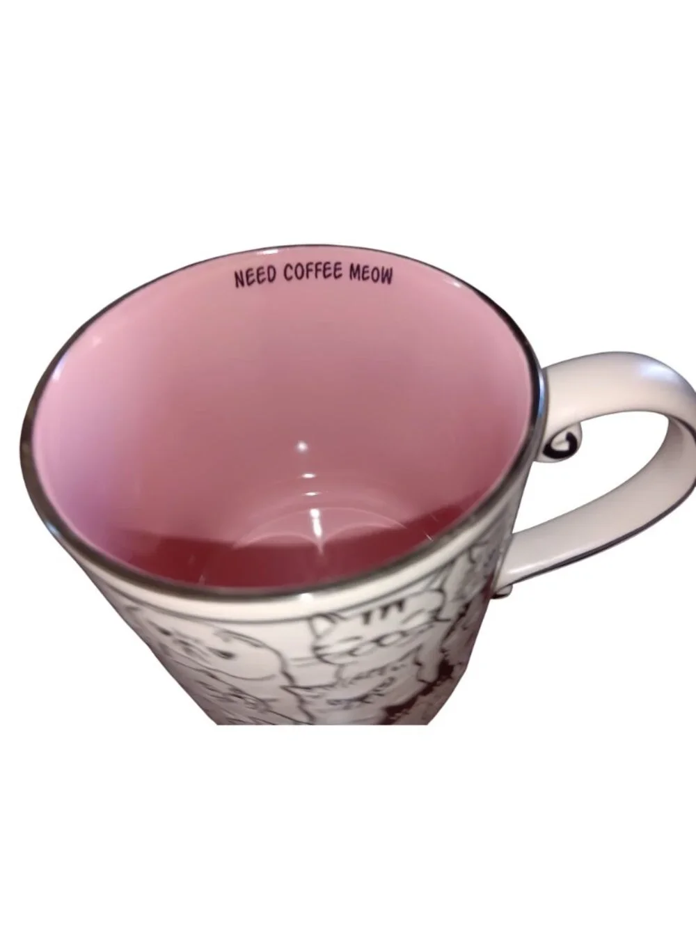 Need Coffee Meow Cat-Themed Ceramic Mug With Pink Interior - Adorable Black & Wh